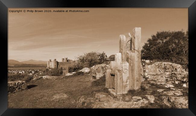 Harlech Castle Panorama, Sepia Framed Print by Philip Brown