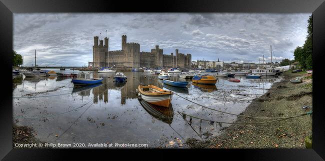 Caernarfon Castle and Harbour - Colour Panorama Framed Print by Philip Brown
