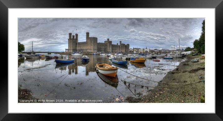 Caernarfon Castle and Harbour - Colour Panorama Framed Mounted Print by Philip Brown