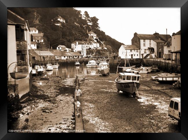 Polperro in Cornwall, around 1988 - Sepia Framed Print by Philip Brown