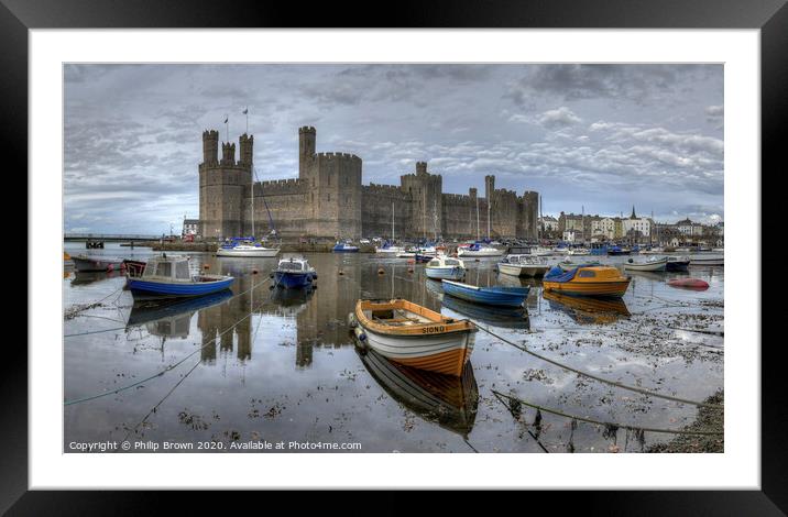 Caernarfon Castle and Harbour Framed Mounted Print by Philip Brown