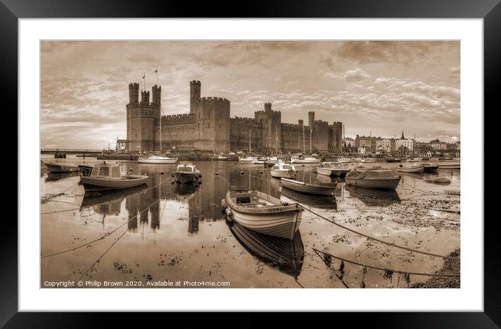 Caernarfon Castle and Harbour Panorama Framed Mounted Print by Philip Brown