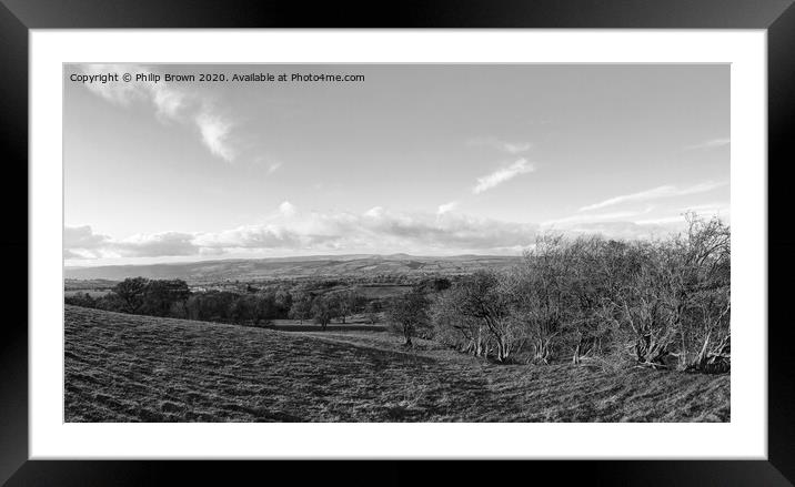 Shropshire Autumn Landscape, B&W Panorama Framed Mounted Print by Philip Brown