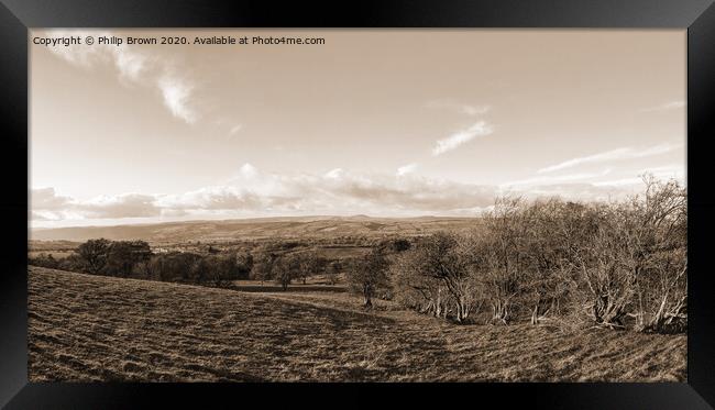 Shropshire Autumn Landscape, Sepia Panorama Framed Print by Philip Brown