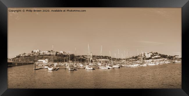 Torquay Harbor No 2 in Devon, Sepia Panorama Framed Print by Philip Brown
