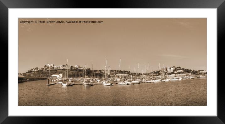 Torquay Harbor No 2 in Devon, Sepia Panorama Framed Mounted Print by Philip Brown
