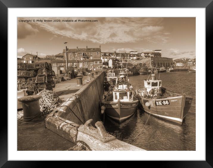 Fishing Boats at Seahouses Harbour Cropped Framed Mounted Print by Philip Brown