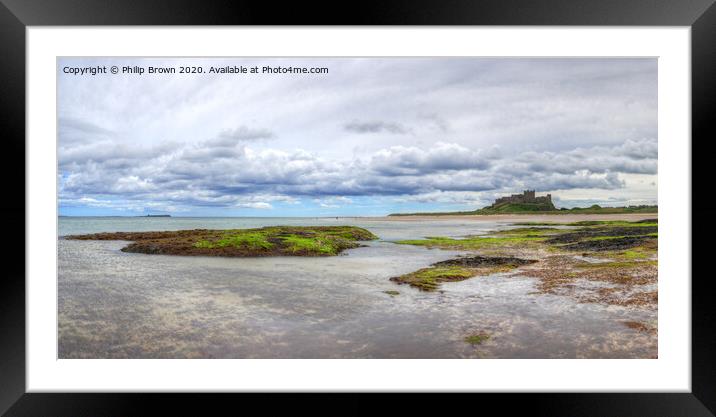 Bamburgh Castle from the Beach, Panorama Framed Mounted Print by Philip Brown