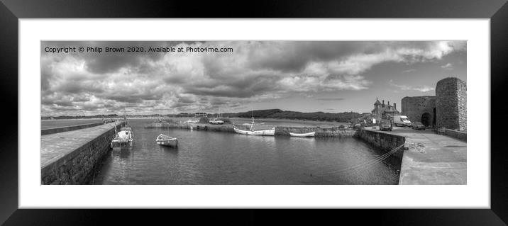 Beadnell Harbour, Northumbri, B&W Panorama 1 Framed Mounted Print by Philip Brown