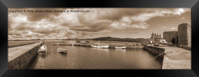Beadnell Harbour, Northumbria, Sepia Panorama 1 Framed Print by Philip Brown