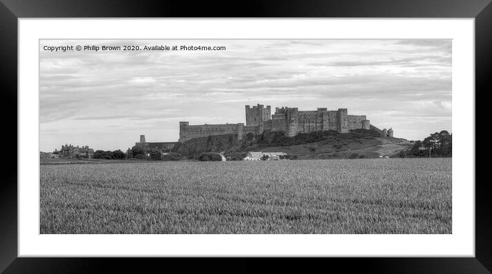 Bamburgh Castle in Northumberland, B&W Panorama Framed Mounted Print by Philip Brown