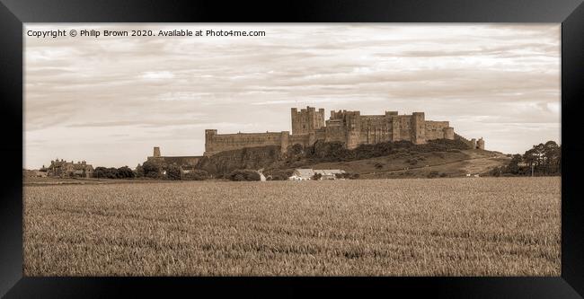 Bamburgh Castle in Northumberland, Sepia Panorama Framed Print by Philip Brown