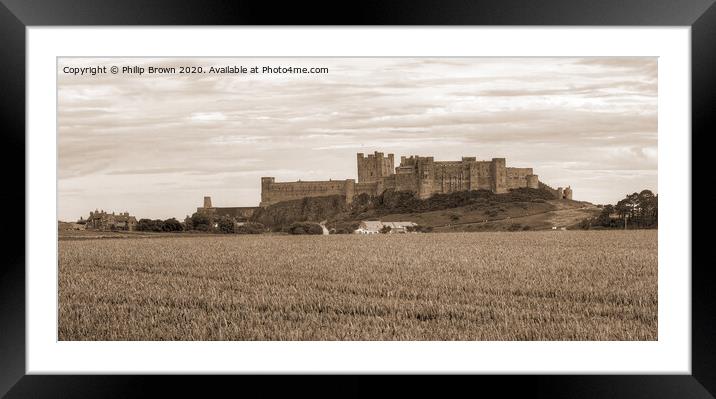 Bamburgh Castle in Northumberland, Sepia Panorama Framed Mounted Print by Philip Brown