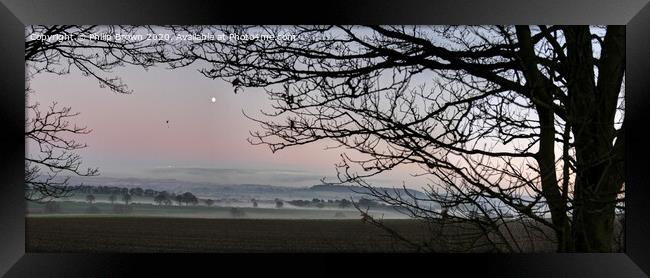 Misty Landscape with Hang Glider and Moon_Panorama 1 Framed Print by Philip Brown