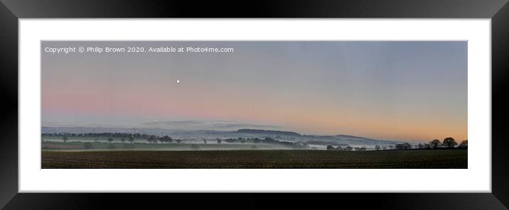 Misty Landscape with Moon, Panorama 3 Framed Mounted Print by Philip Brown