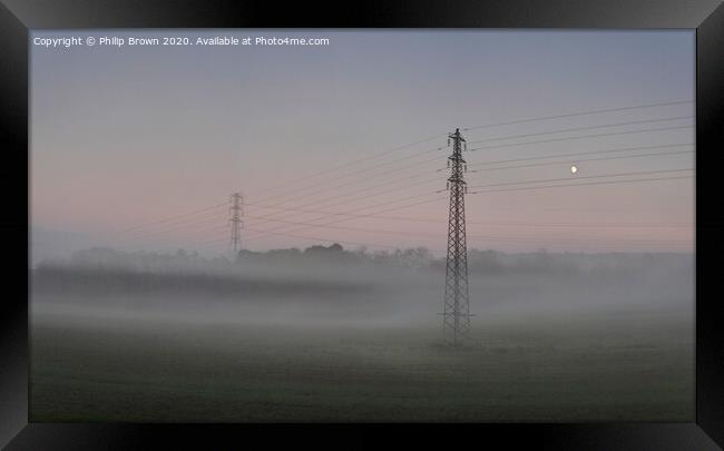 Misty Pylons with Moon_Panorama 4 Framed Print by Philip Brown