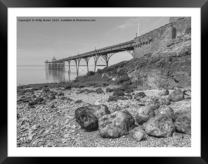 Clevedon Pier 1869, UK, B&W Version Framed Mounted Print by Philip Brown