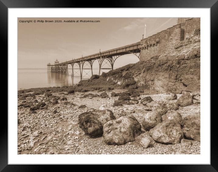 Clevedon Pier 1869, UK, Sepia Version Framed Mounted Print by Philip Brown