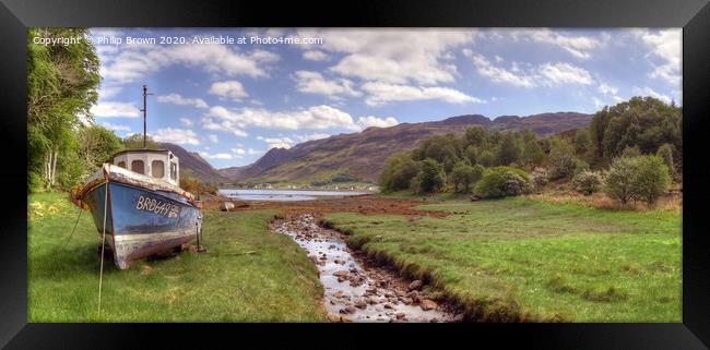 Boat near Loch Long in Scotland, Panoramic Framed Print by Philip Brown