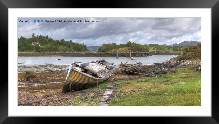Old derelict boats at Badachro, Scotland, Panorama Framed Mounted Print by Philip Brown