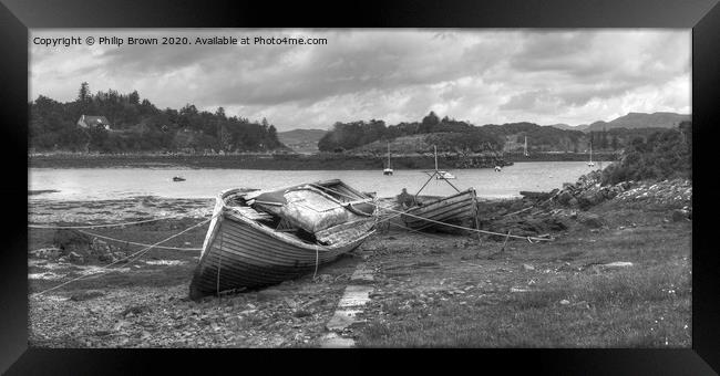 Old derelict boats at Badachro, Scotland, Panorama Framed Print by Philip Brown