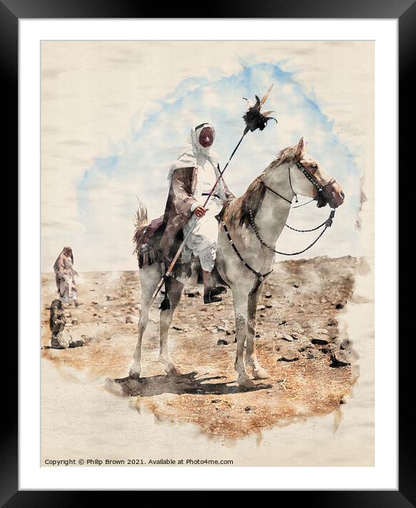 Bedouin man mounted on horse, Egypt, 1898 Watercol Framed Mounted Print by Philip Brown