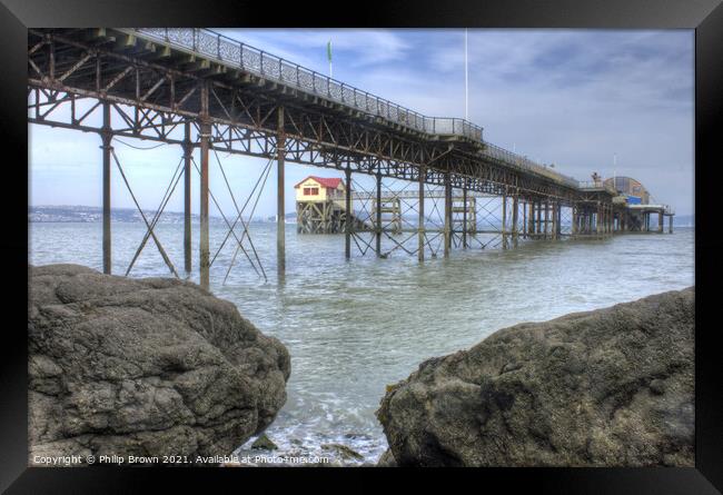 Mumbles Pier from Rocks Below Framed Print by Philip Brown