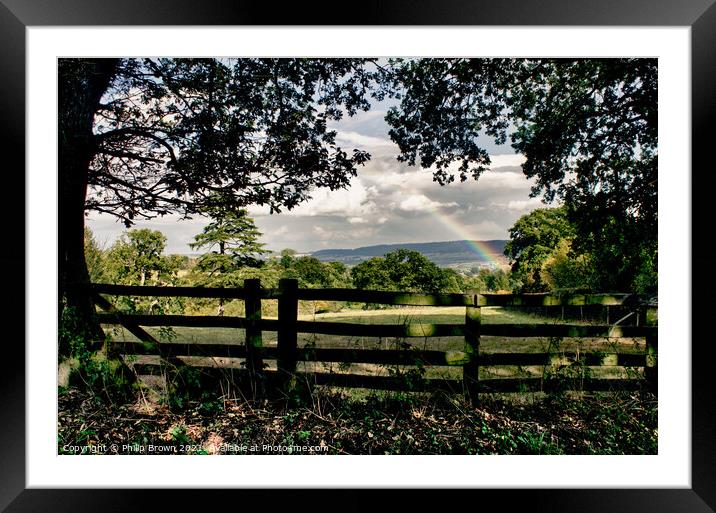 Rainbow over the fence & through the trees Framed Mounted Print by Philip Brown
