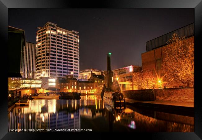 Birmingham Canals at Night, UK - 002 Framed Print by Philip Brown
