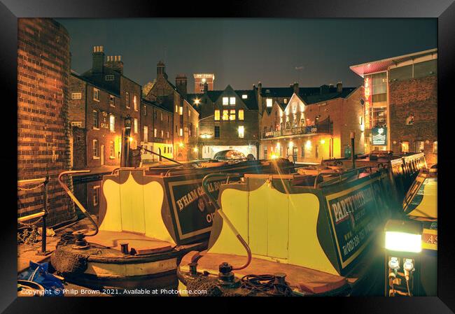 Birmingham Canals at Night Framed Print by Philip Brown