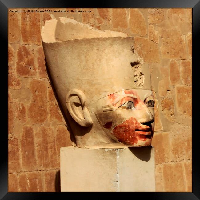 Sculpture in Hatshepsuts temple at Deir el-Bahri,  Framed Print by Philip Brown