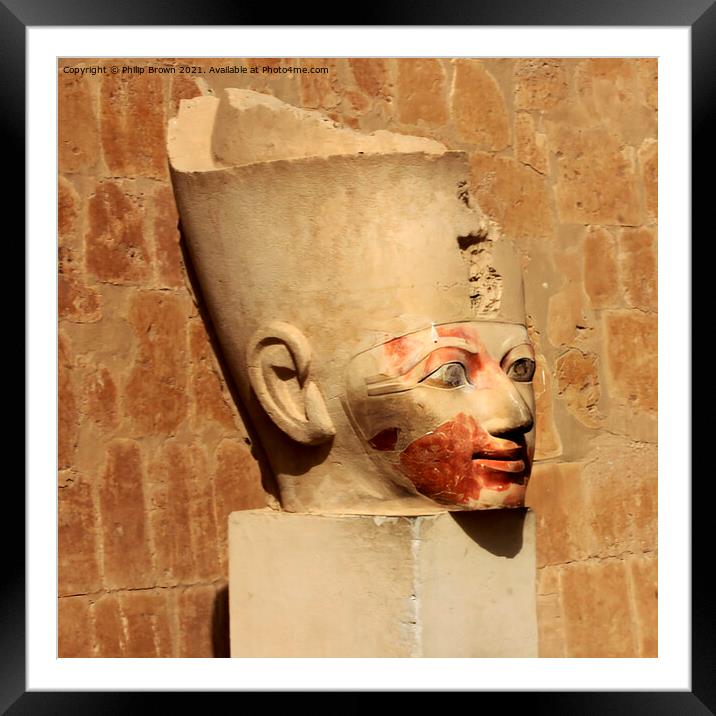 Sculpture in Hatshepsuts temple at Deir el-Bahri,  Framed Mounted Print by Philip Brown