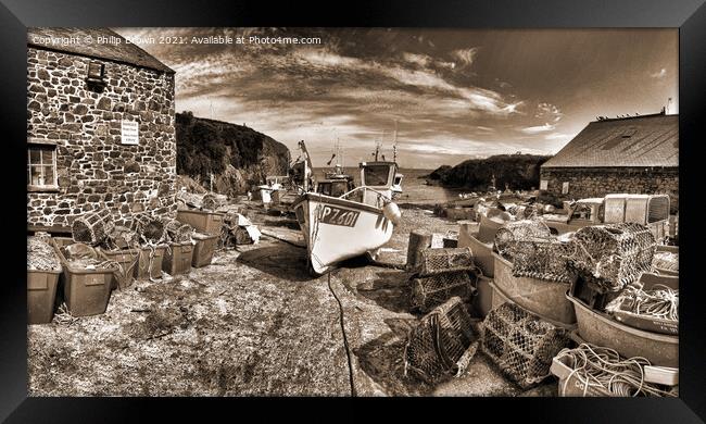 The Fisherman`s Cove and Harbour at Cadgwith in Cornwall Framed Print by Philip Brown