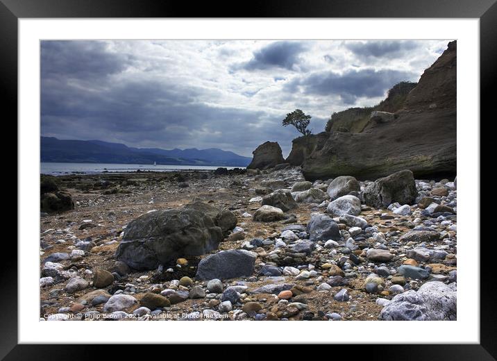 Rocky Beach at dusk, Lleiniog Penmon, Anglesey Framed Mounted Print by Philip Brown