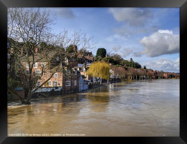 Floods on the River Severn in Bridgnorth, Shropshire Framed Print by Philip Brown