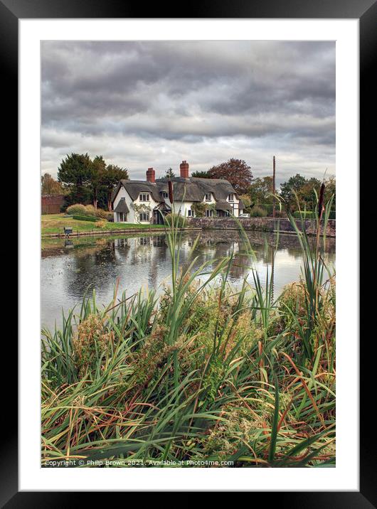 The Thatched Cottage by Pool Framed Mounted Print by Philip Brown