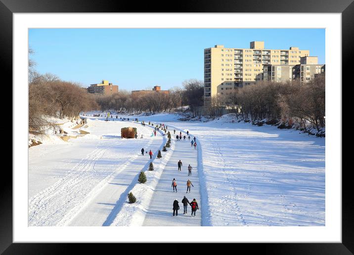 Ice Skating on a Frozen River. Framed Mounted Print by Thamyris Salgueiro