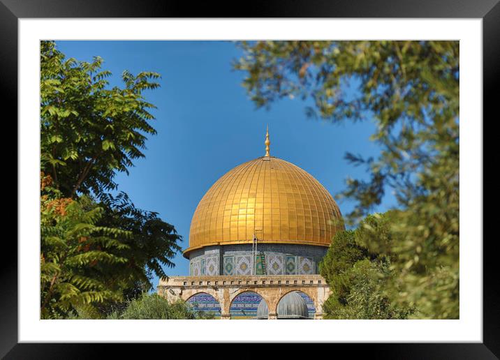 The Temple Mount Dome of the Rock, Jerusalem Framed Mounted Print by yeshaya dinerstein