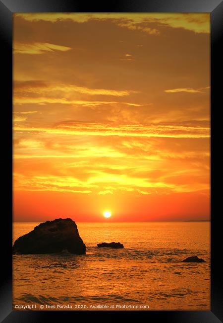 Sunset at the sea Framed Print by Ines Porada