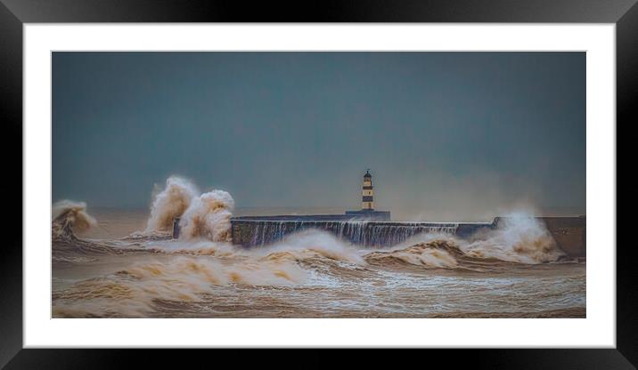 Dramatic Waves at Seaham Harbour Pier Framed Mounted Print by Duncan Loraine