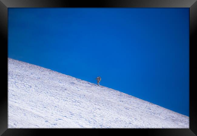 Photographer on a Snowy Mountain Framed Print by Duncan Loraine