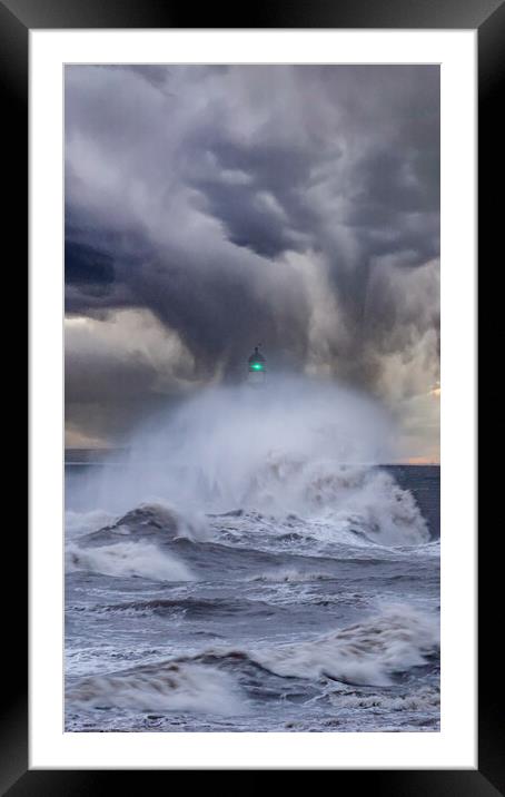 Rough Seas and Seaham Lighthouse Framed Mounted Print by Duncan Loraine
