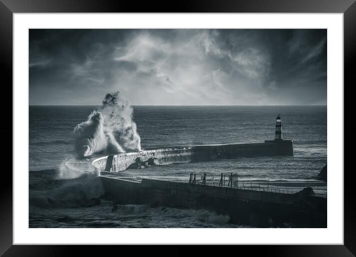 Seaham Pier in Black & White Framed Mounted Print by Duncan Loraine