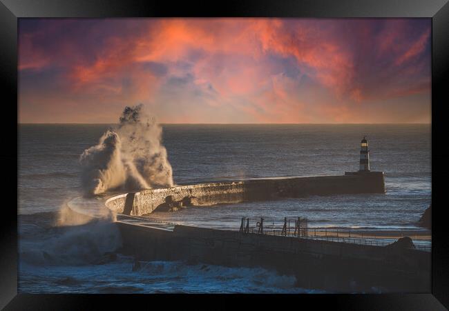 Seaham Pier &amp;amp;amp; Waves Framed Print by Duncan Loraine