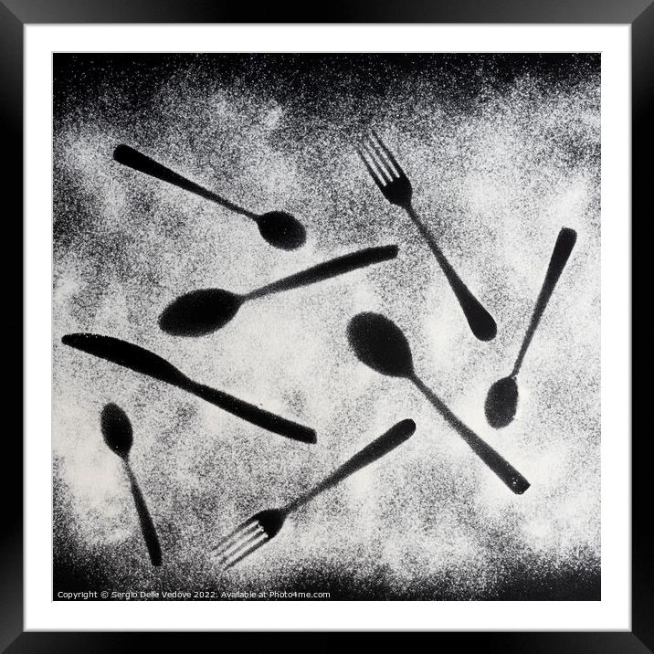 the imprint of some cutlery Framed Mounted Print by Sergio Delle Vedove