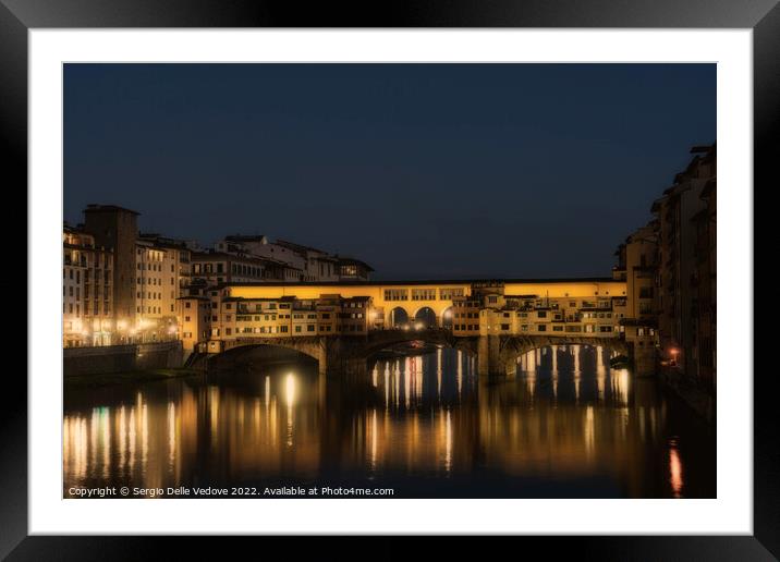 Ponte Vecchio bridge at sunset in Florence, Italy Framed Mounted Print by Sergio Delle Vedove