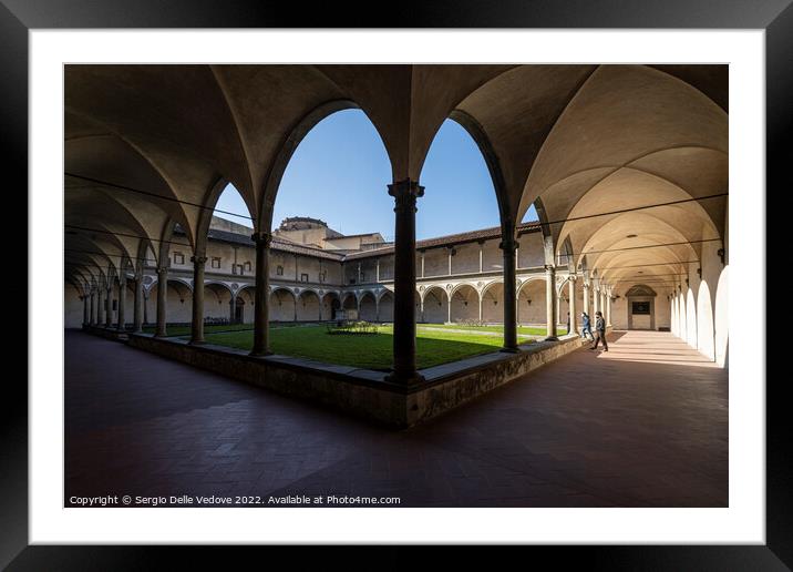 Large cloister in the Santa Croce church in Florence, Italy Framed Mounted Print by Sergio Delle Vedove