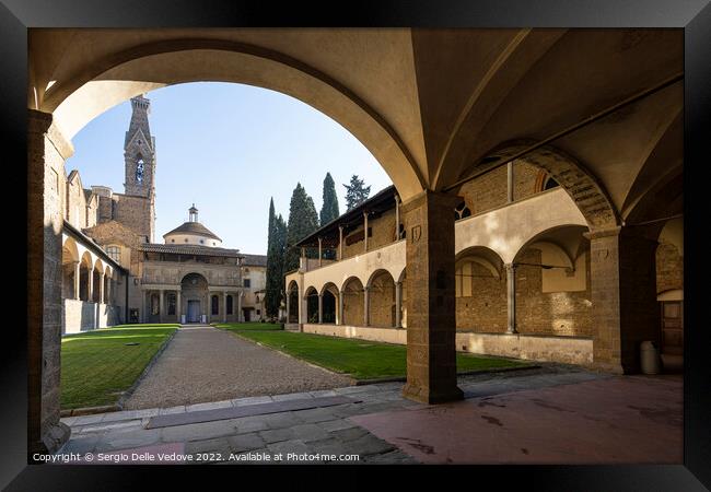 Large cloister in the Santa Croce church in Floren Framed Print by Sergio Delle Vedove