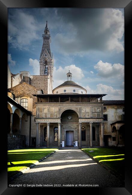 Large cloister in the Santa Croce church in Florence, Italy Framed Print by Sergio Delle Vedove