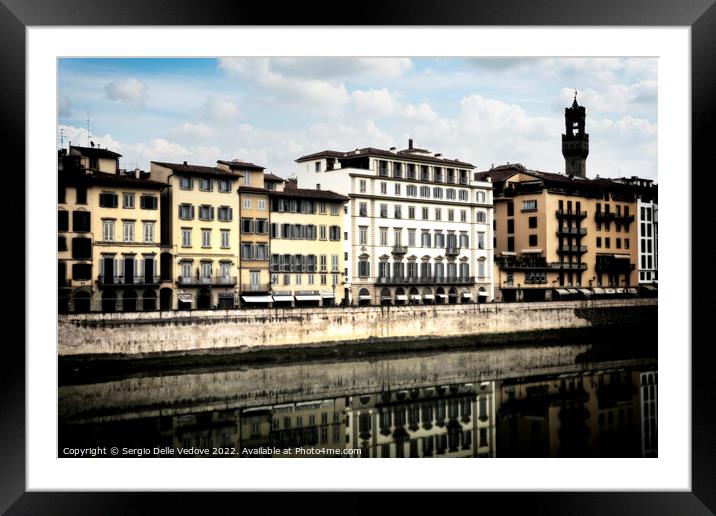 The palaces on the banks of the Arno River in Flor Framed Mounted Print by Sergio Delle Vedove